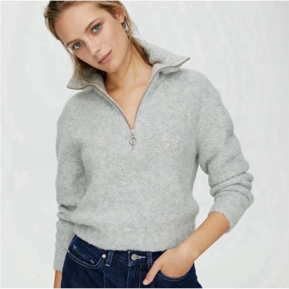 Aritzia Wilfred free Gwyneth merino wool alpaca quarter zip sweater preppy m